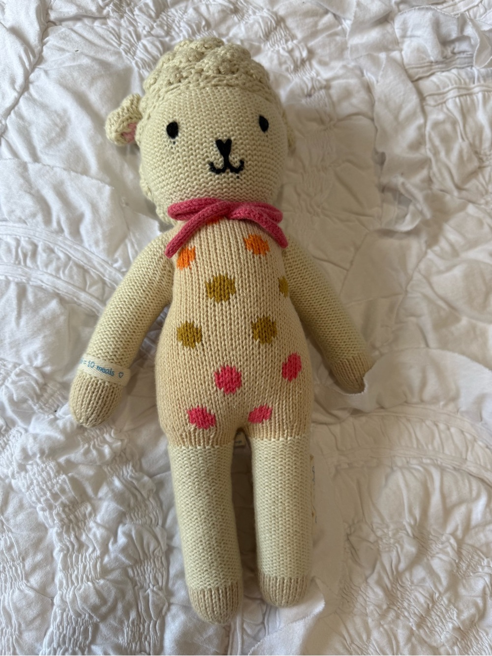 Adorable Cream Stuffed Lamb with Pink and Gold Accents